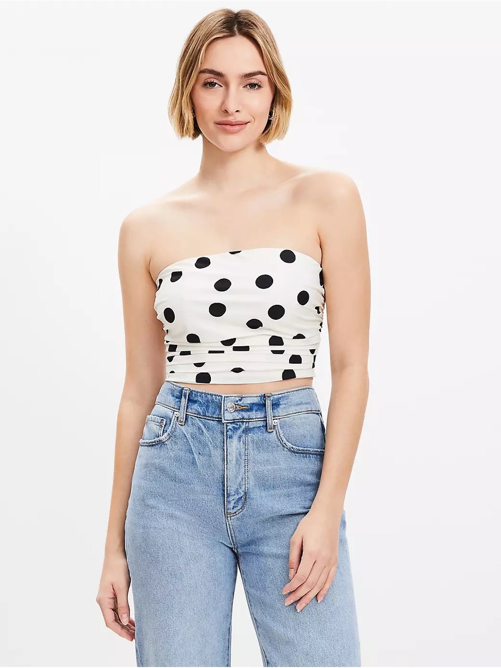 LOFT White Strapless Polka Dot Crop Top